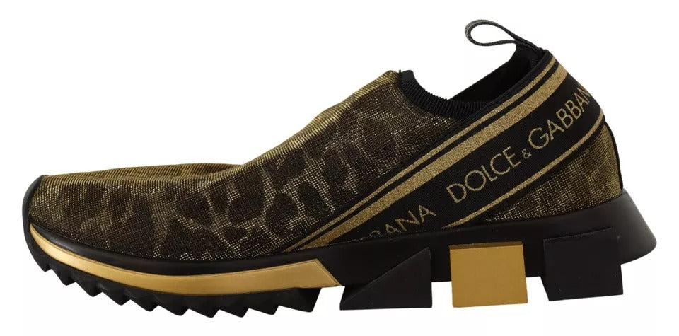 Dolce &amp; Gabbana Gold Glitter Leopard Sorrento Sneakers Schuhe