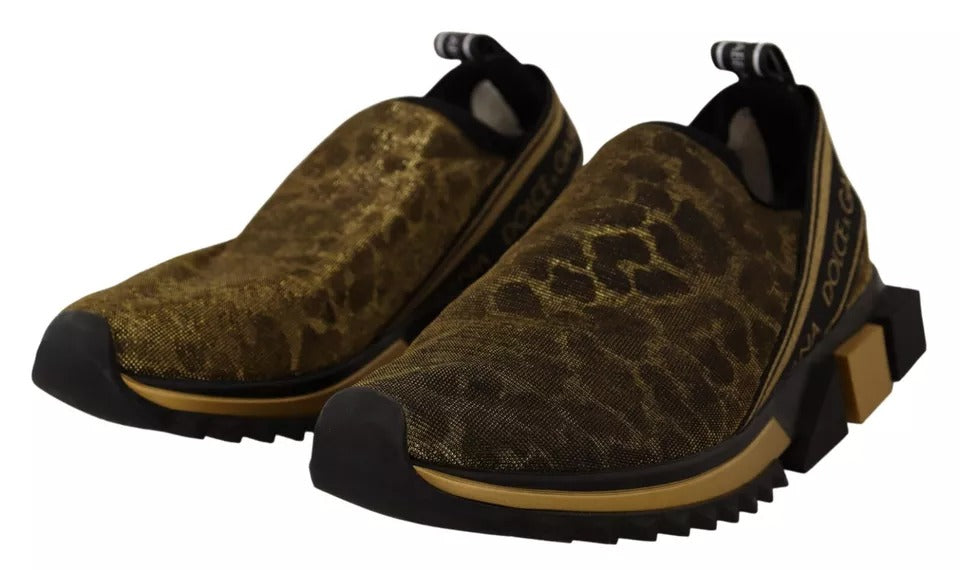 Dolce &amp; Gabbana Gold Glitter Leopard Sorrento Sneakers Schuhe