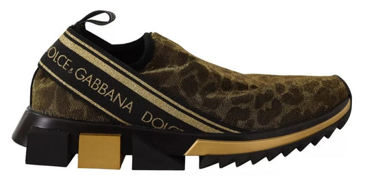 Dolce &amp; Gabbana Gold Glitter Leopard Sorrento Sneakers Schuhe