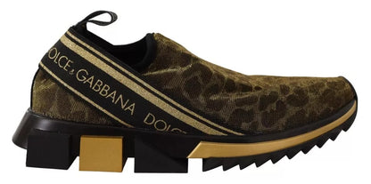 Dolce &amp; Gabbana Gold Glitter Leopard Sorrento Sneakers Schuhe