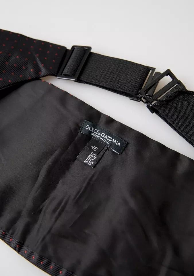 Dolce &amp; Gabbana Black Silk Dotted Waist Tuxedo Belt Cummerbund