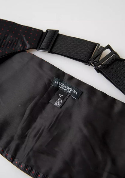 Dolce &amp; Gabbana Black Silk Dotted Waist Tuxedo Belt Cummerbund