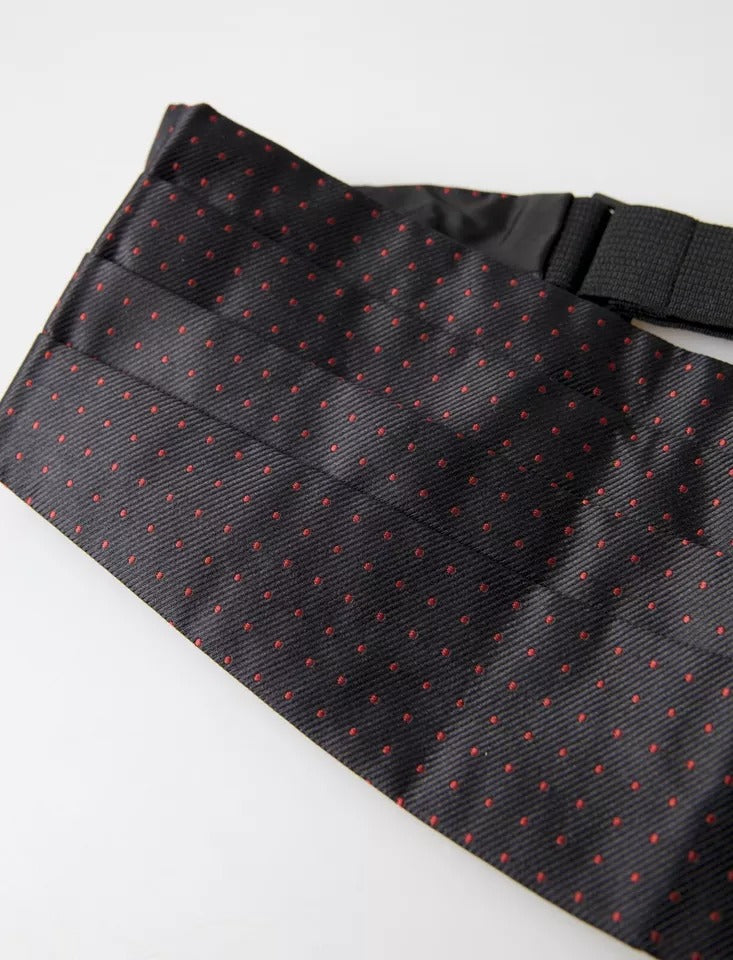 Dolce &amp; Gabbana Black Silk Dotted Waist Tuxedo Belt Cummerbund