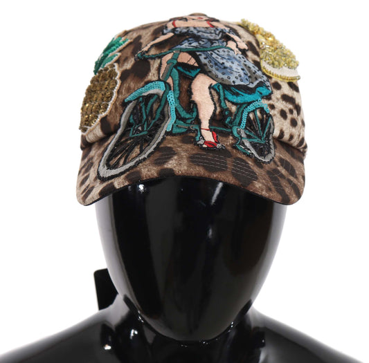 Dolce &amp; Gabbana – Baseballmütze mit Leoparden-Pailletten-Applikation „Sicily“ in Braun