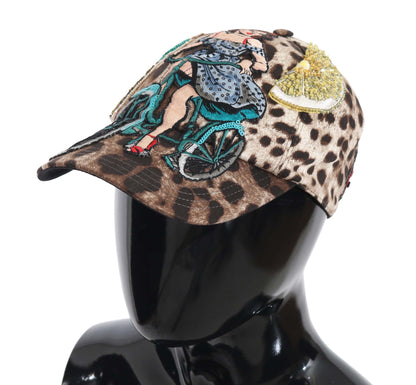 Dolce &amp; Gabbana – Baseballmütze mit Leoparden-Pailletten-Applikation „Sicily“ in Braun