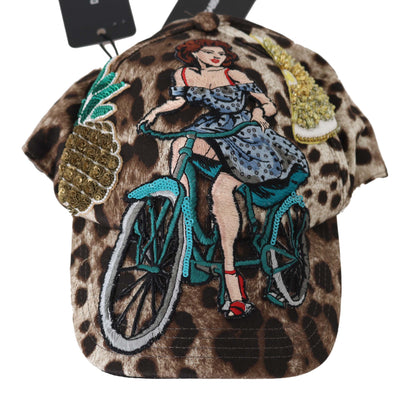 Dolce &amp; Gabbana – Baseballmütze mit Leoparden-Pailletten-Applikation „Sicily“ in Braun