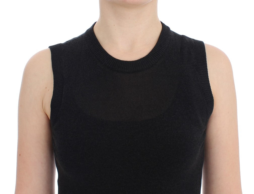 Dolce &amp; Gabbana – Schwarzer ärmelloser Westepullover mit Rundhalsausschnitt