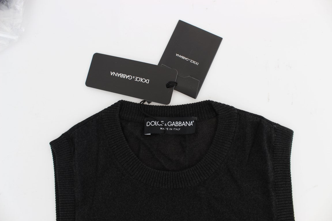 Dolce &amp; Gabbana – Schwarzer ärmelloser Westepullover mit Rundhalsausschnitt
