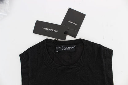 Dolce &amp; Gabbana – Schwarzer ärmelloser Westepullover mit Rundhalsausschnitt