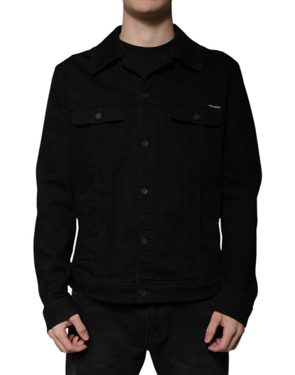 Dolce &amp; Gabbana Schwarze DG-Jeansjacke aus Baumwollstretch