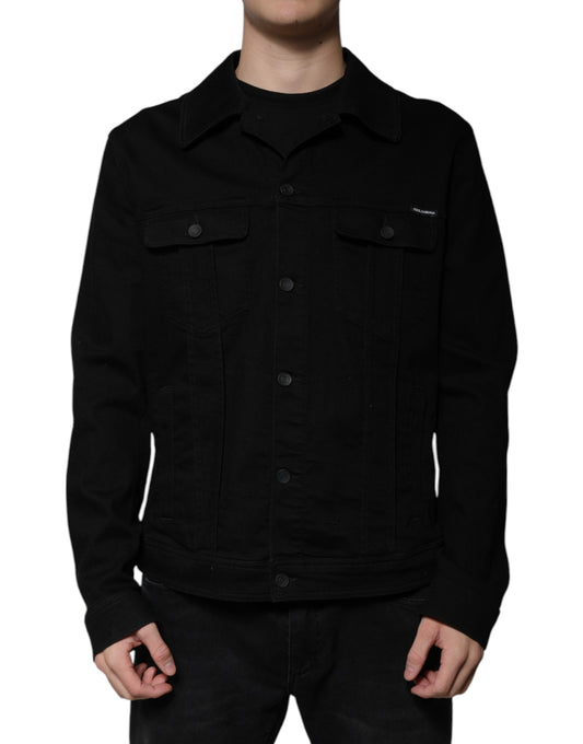 Dolce &amp; Gabbana Schwarze DG-Jeansjacke aus Baumwollstretch