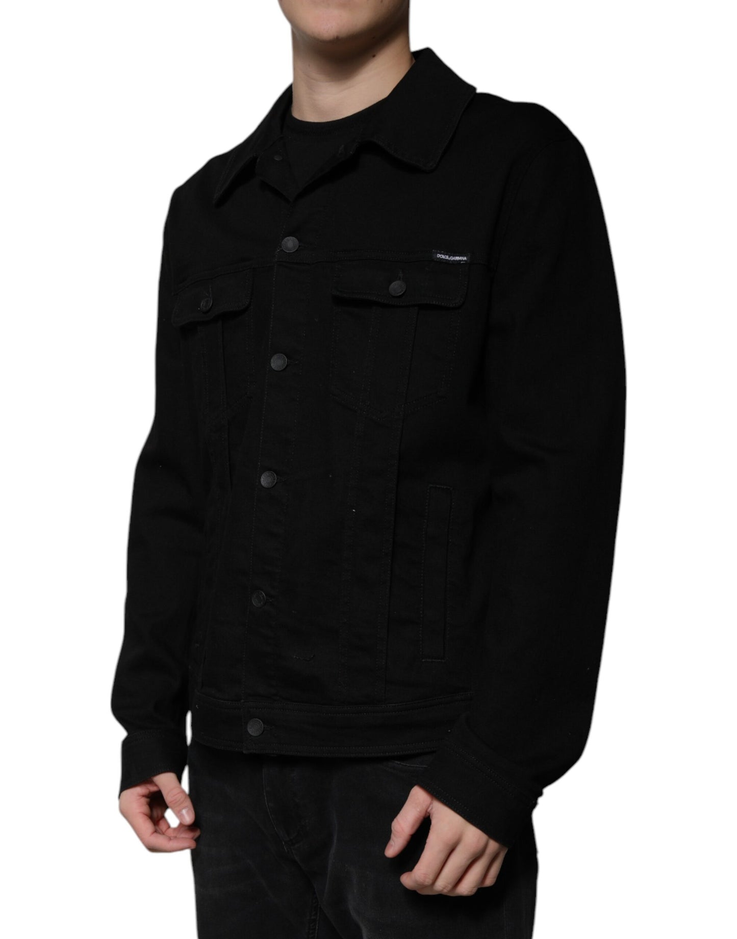 Dolce &amp; Gabbana Schwarze DG-Jeansjacke aus Baumwollstretch