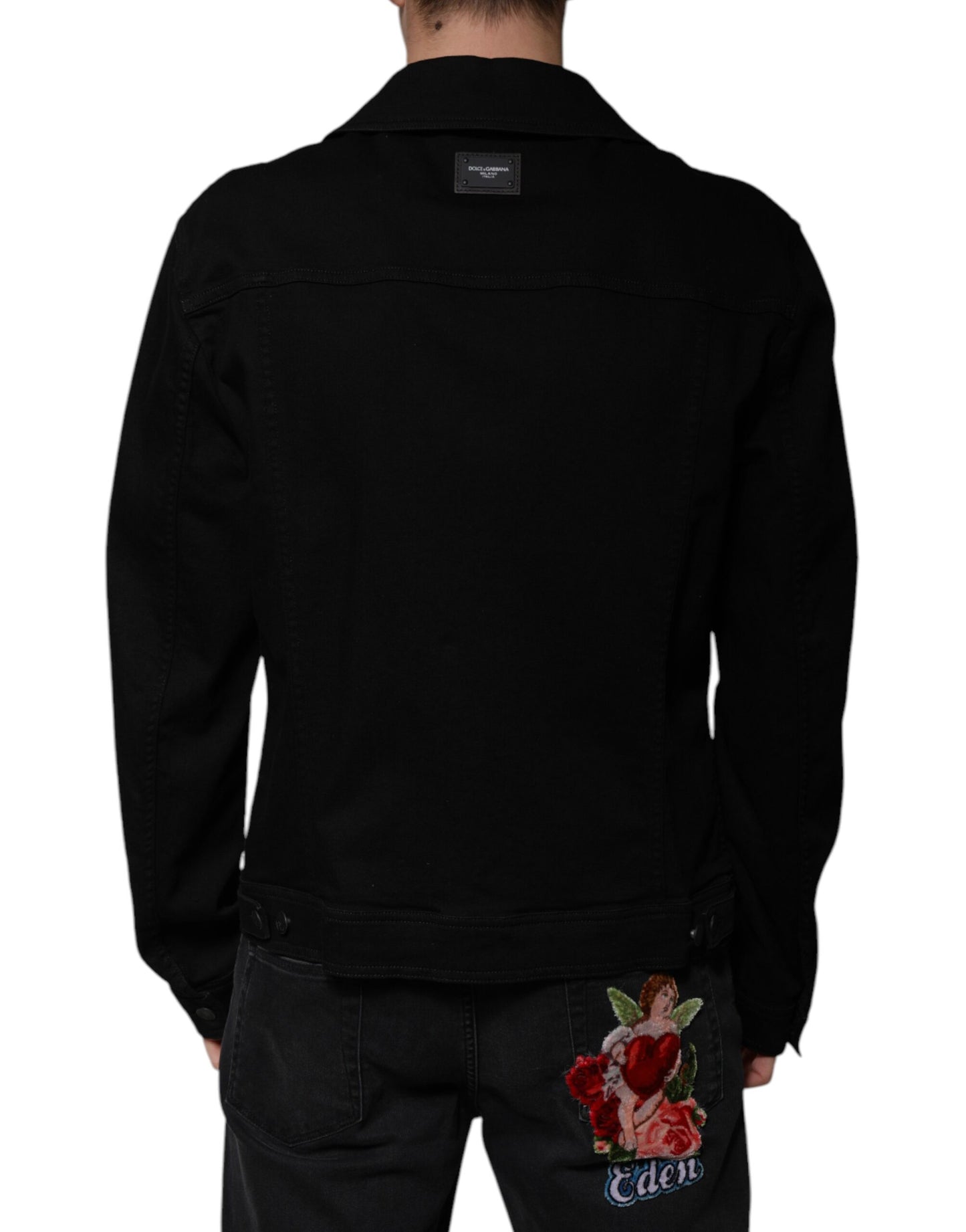 Dolce &amp; Gabbana Schwarze DG-Jeansjacke aus Baumwollstretch