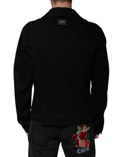 Dolce &amp; Gabbana Schwarze DG-Jeansjacke aus Baumwollstretch