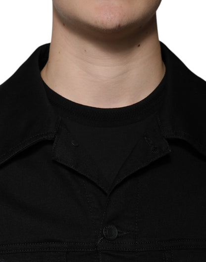 Dolce &amp; Gabbana Schwarze DG-Jeansjacke aus Baumwollstretch