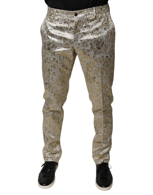 Dolce &amp; Gabbana Gold Floral Jacquard Men Dress Pants