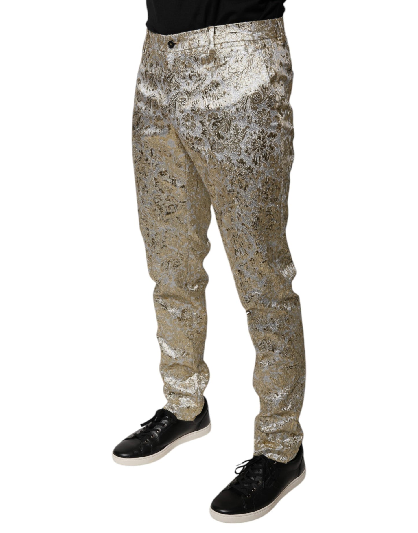 Dolce &amp; Gabbana Gold Floral Jacquard Men Dress Pants