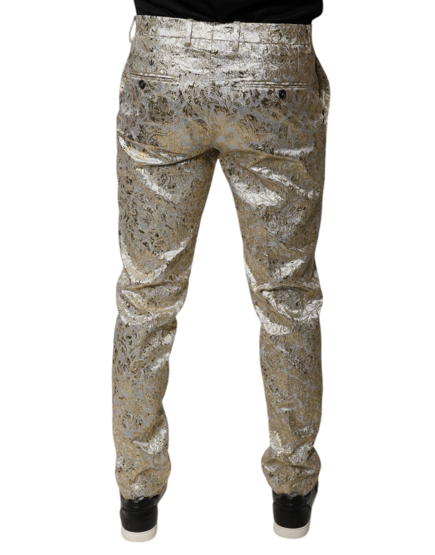 Dolce &amp; Gabbana Gold Floral Jacquard Men Dress Pants