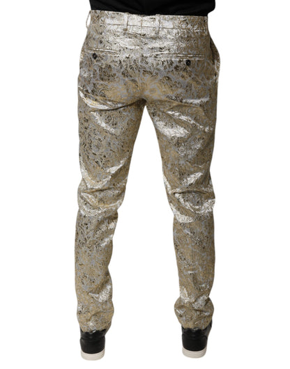 Dolce &amp; Gabbana Gold Floral Jacquard Men Dress Pants