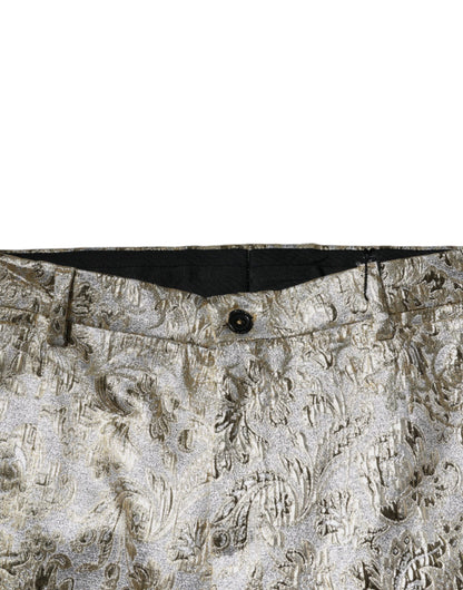 Dolce &amp; Gabbana Gold Floral Jacquard Men Dress Pants