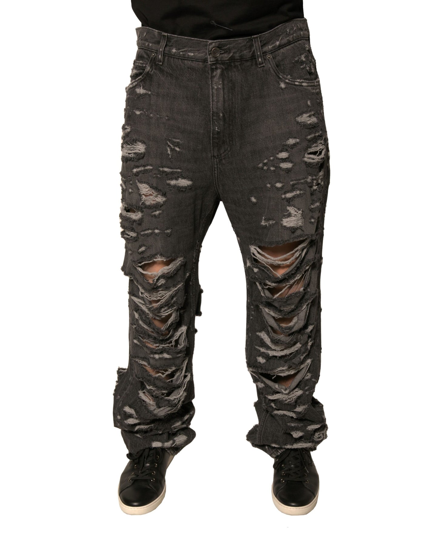 Dolce &amp; Gabbana Graue, zerfetzte, gerade geschnittene Jeans aus Baumwolle für Herren