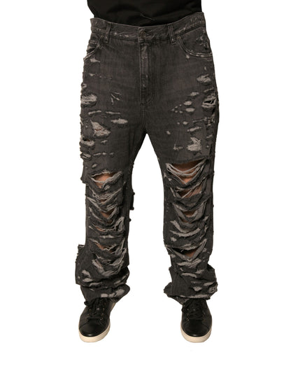 Dolce &amp; Gabbana Graue, zerfetzte, gerade geschnittene Jeans aus Baumwolle für Herren