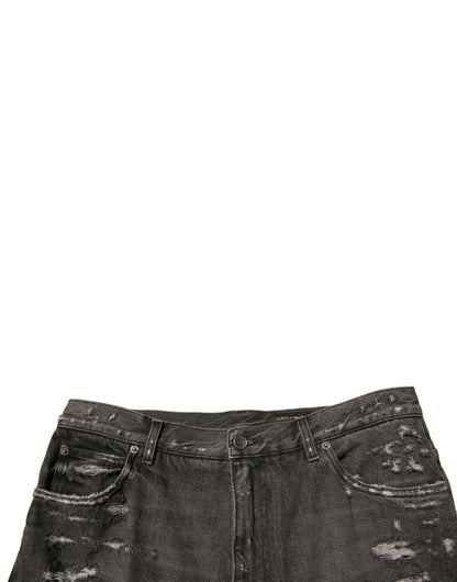 Dolce &amp; Gabbana Graue, zerfetzte, gerade geschnittene Jeans aus Baumwolle für Herren
