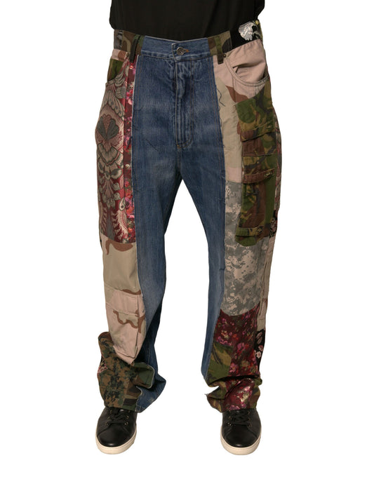 Dolce &amp; Gabbana Blue Patchwork Cotton Straight Denim Jeans