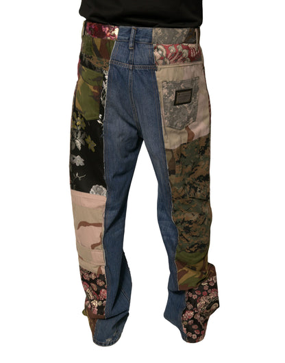 Dolce &amp; Gabbana Blaue Patchwork-Jeans aus Baumwolle mit geradem Schnitt