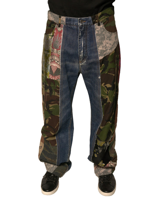 Dolce &amp; Gabbana Blue Patchwork Cotton Straight Denim Jeans