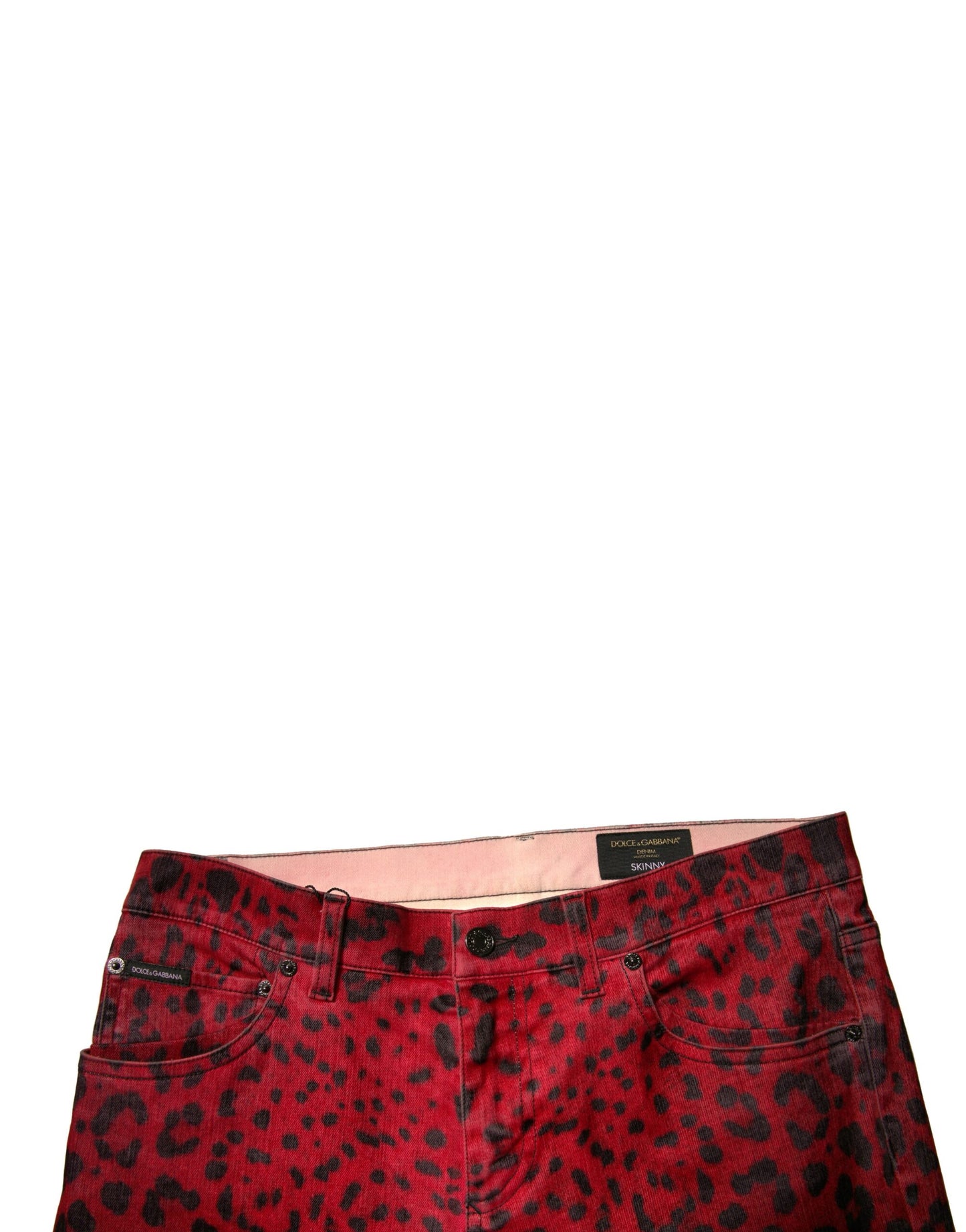 Dolce &amp; Gabbana – Rote Skinny-Jeans aus Baumwollstretch mit Leopardenmuster