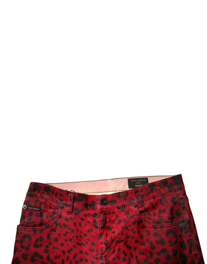 Dolce &amp; Gabbana – Rote Skinny-Jeans aus Baumwollstretch mit Leopardenmuster