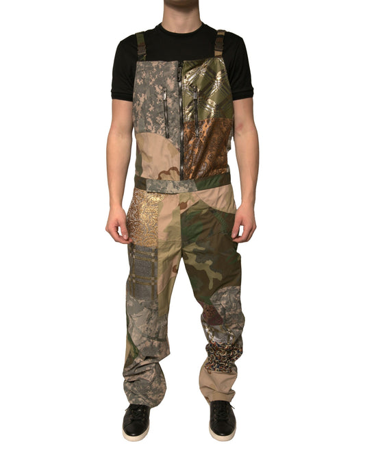 Dolce &amp; Gabbana Multicolor Patchwork Camouflage Overall Pants