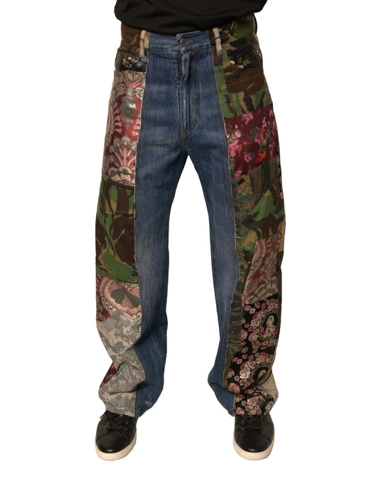 Dolce &amp; Gabbana Blue Patchwork Cotton Straight Denim Jeans