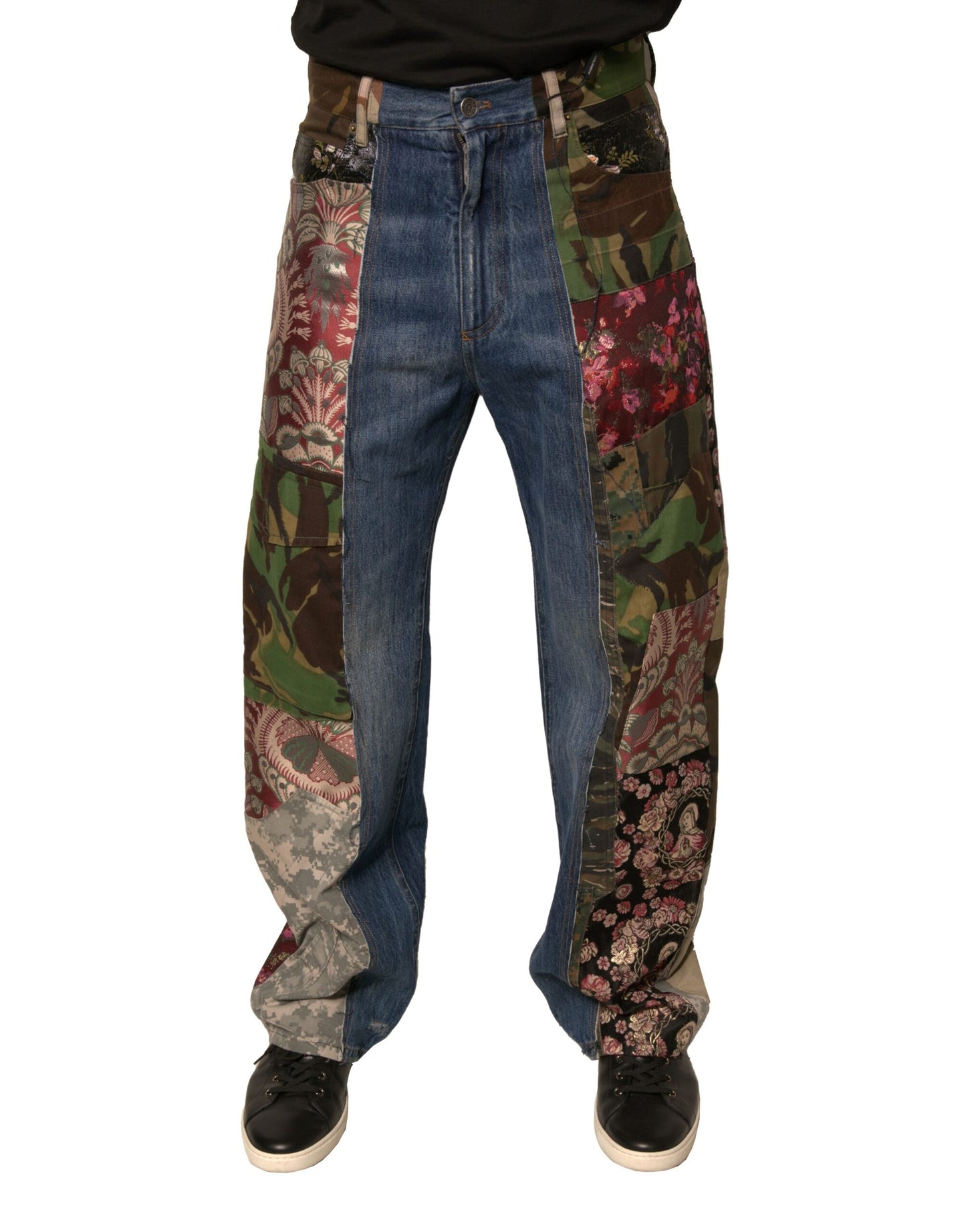 Dolce &amp; Gabbana Blaue Patchwork-Jeans aus Baumwolle mit geradem Schnitt