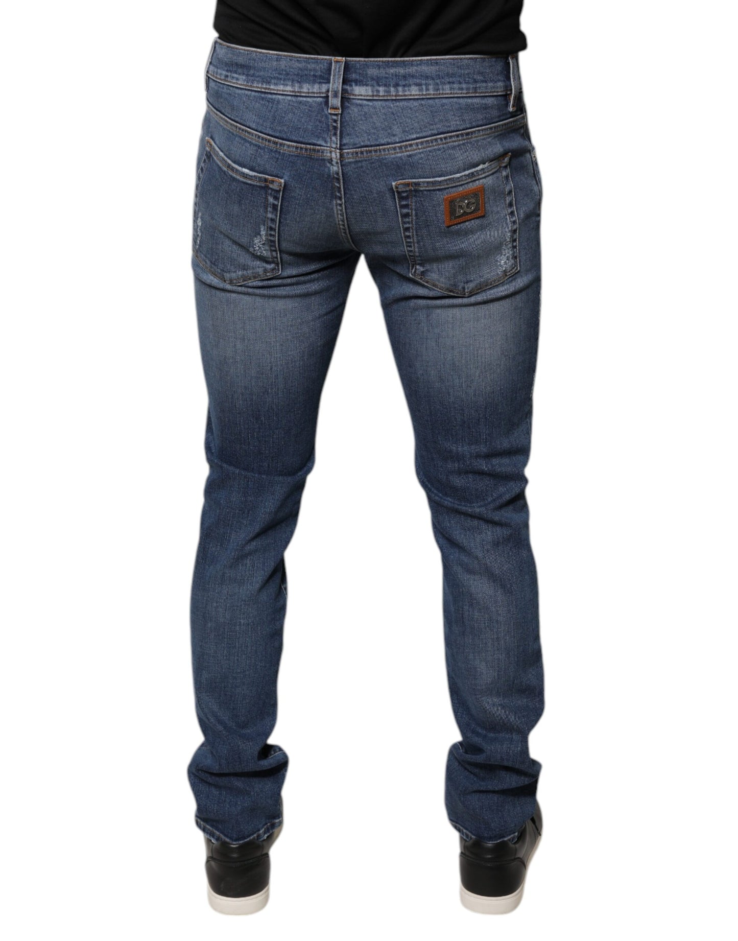 Dolce &amp; Gabbana Blue Tattered Cotton Stretch Skinny Denim Jeans