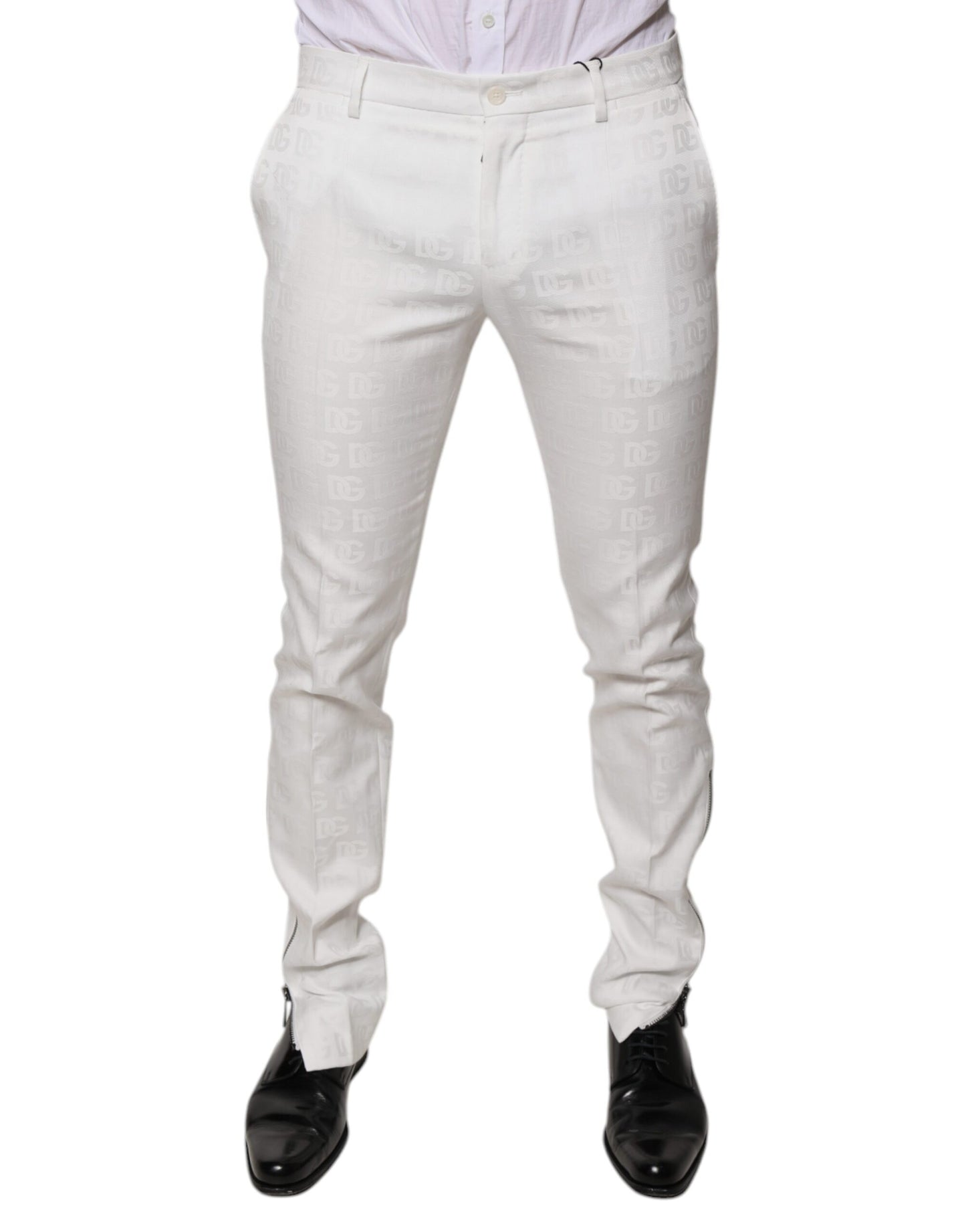 Dolce &amp; Gabbana White Cotton Tapered Formal Dress Pants