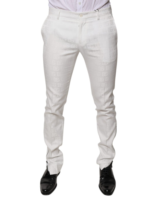 Dolce &amp; Gabbana White Cotton Tapered Formal Dress Pants
