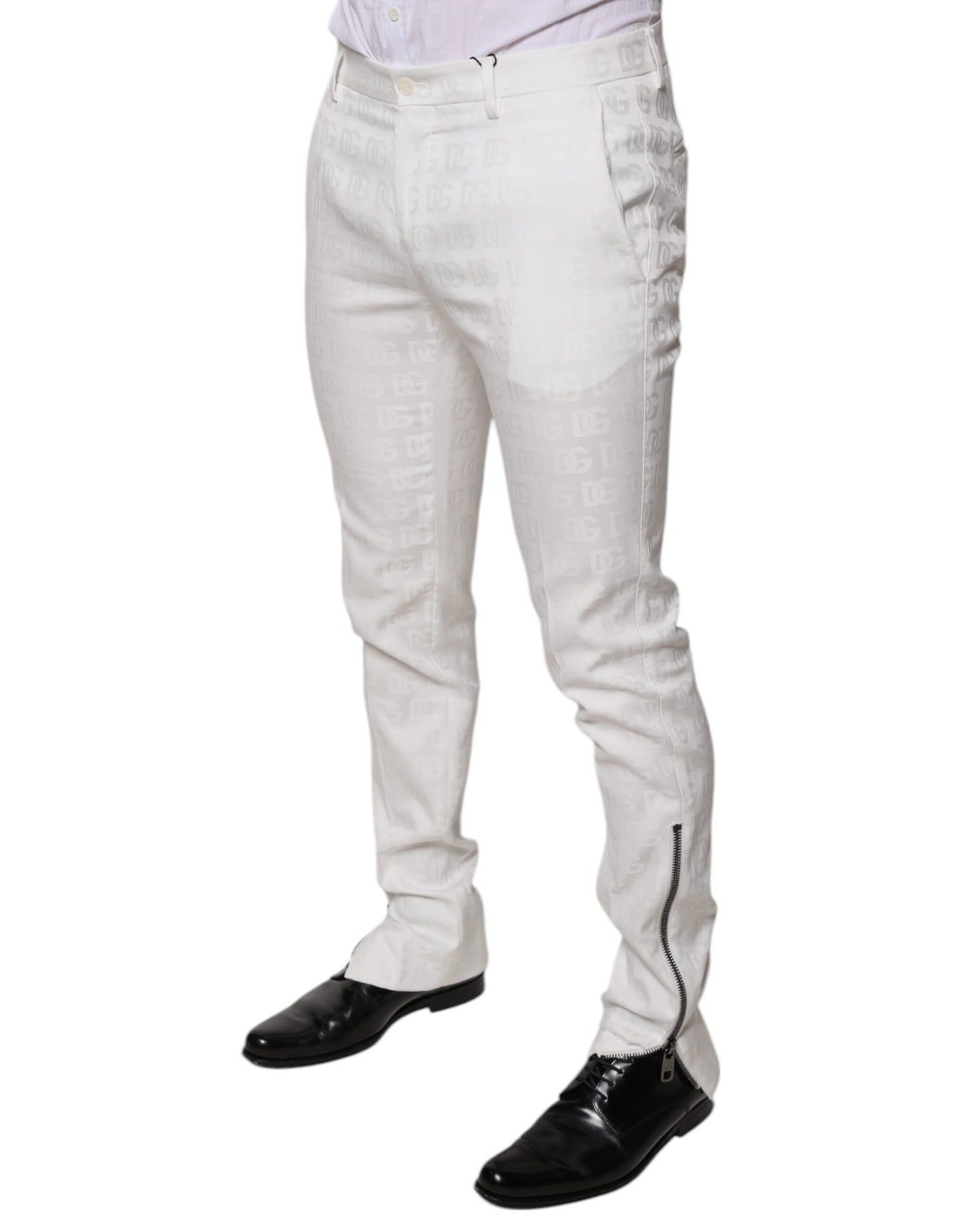 Dolce &amp; Gabbana White Cotton Tapered Formal Dress Pants