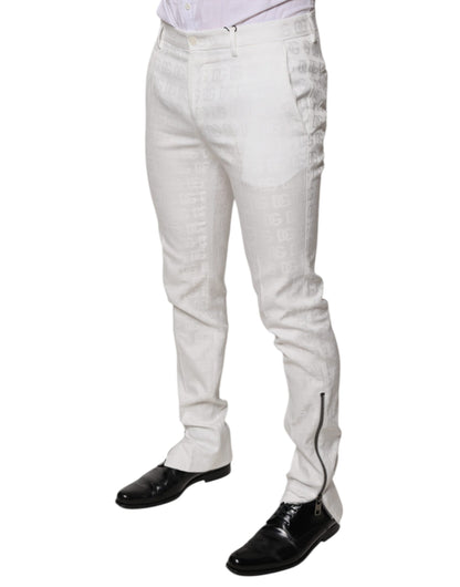 Dolce &amp; Gabbana White Cotton Tapered Formal Dress Pants