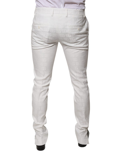 Dolce &amp; Gabbana White Cotton Tapered Formal Dress Pants