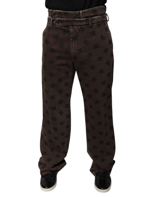 Dolce &amp; Gabbana Brown Logo Cotton Straight Denim Jeans