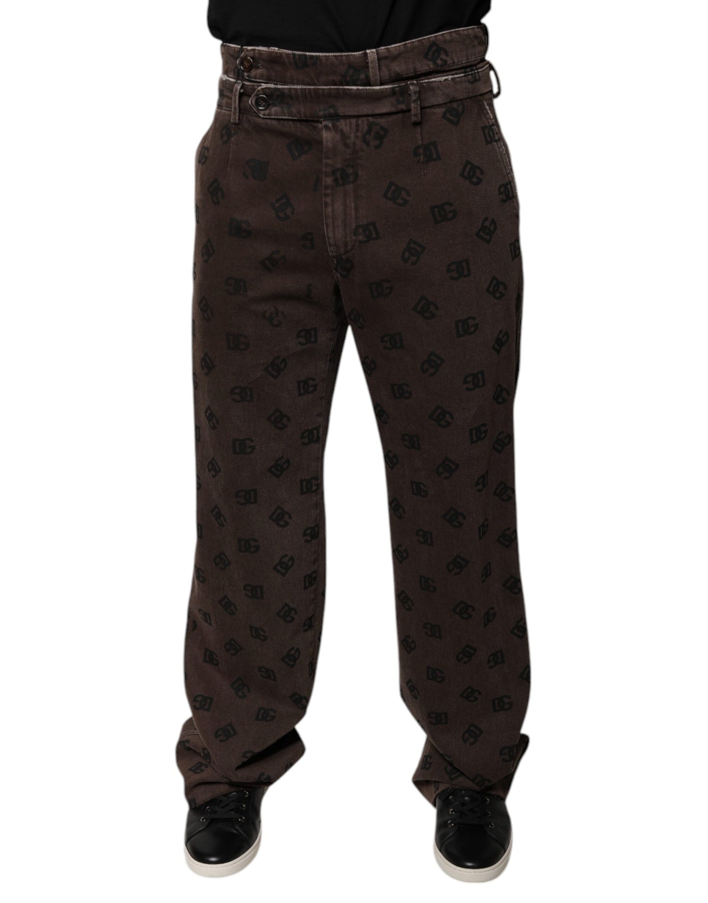 Dolce &amp; Gabbana Brown Logo Cotton Straight Denim Jeans