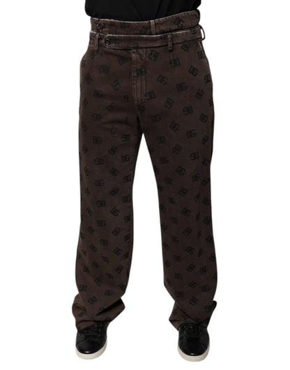 Dolce &amp; Gabbana Brown Logo Cotton Straight Denim Jeans