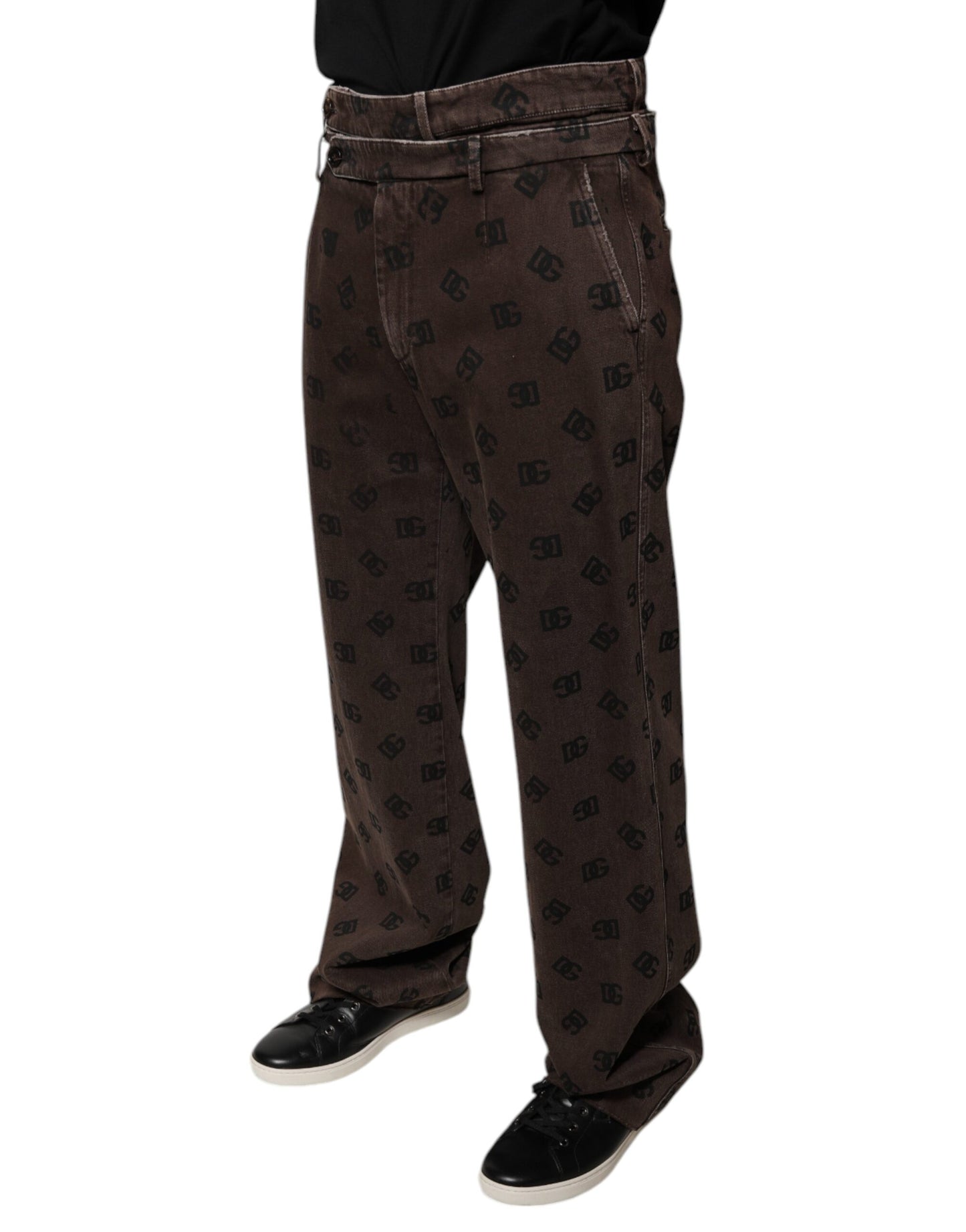 Dolce &amp; Gabbana Brown Logo Cotton Straight Denim Jeans