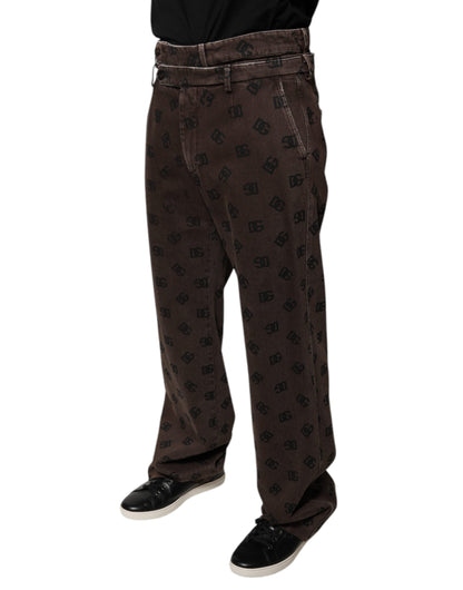 Dolce &amp; Gabbana Brown Logo Cotton Straight Denim Jeans