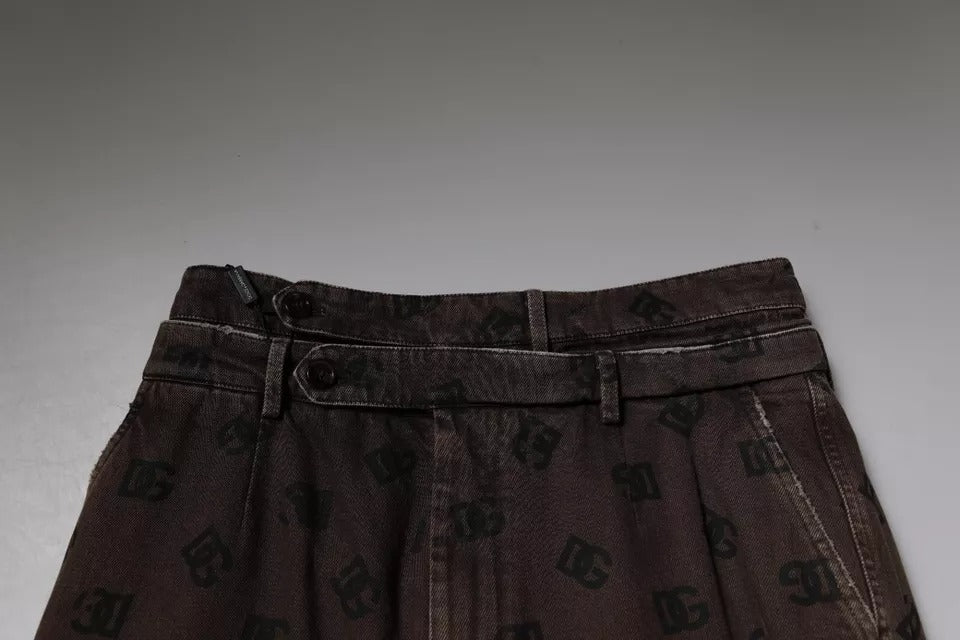 Dolce &amp; Gabbana Brown Logo Cotton Straight Denim Jeans