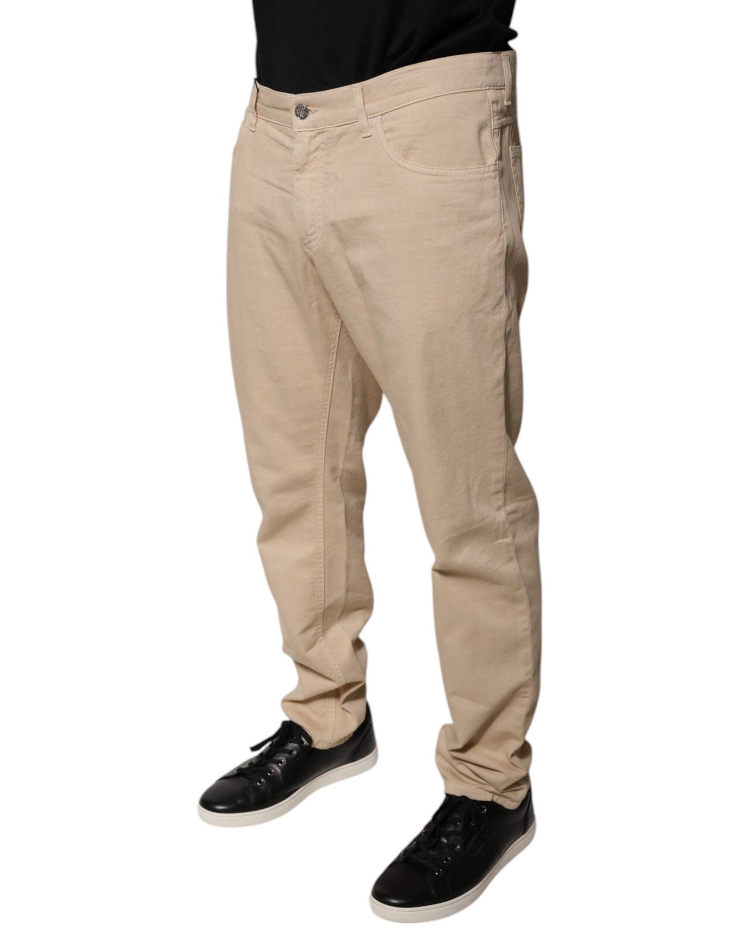 Dolce &amp; Gabbana Beige Cotton Mid Waist Skinny Denim Jeans