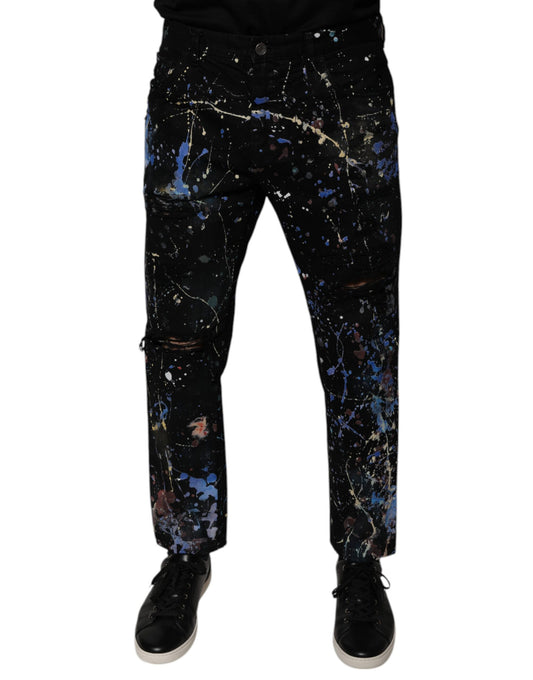 Dolce &amp; Gabbana Black Color Splash Cotton Skinny Denim Jeans