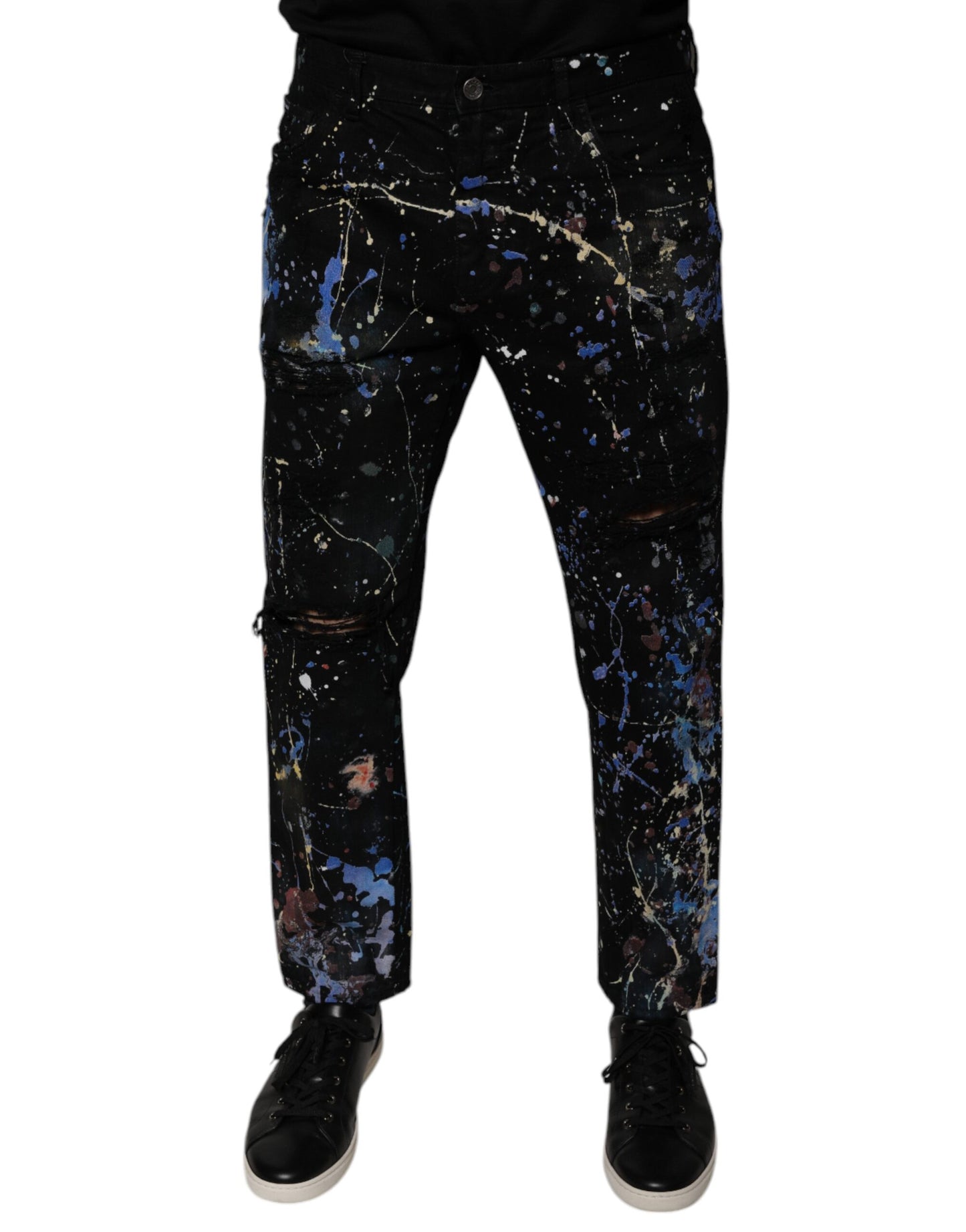 Dolce &amp; Gabbana Black Color Splash Cotton Skinny Denim Jeans